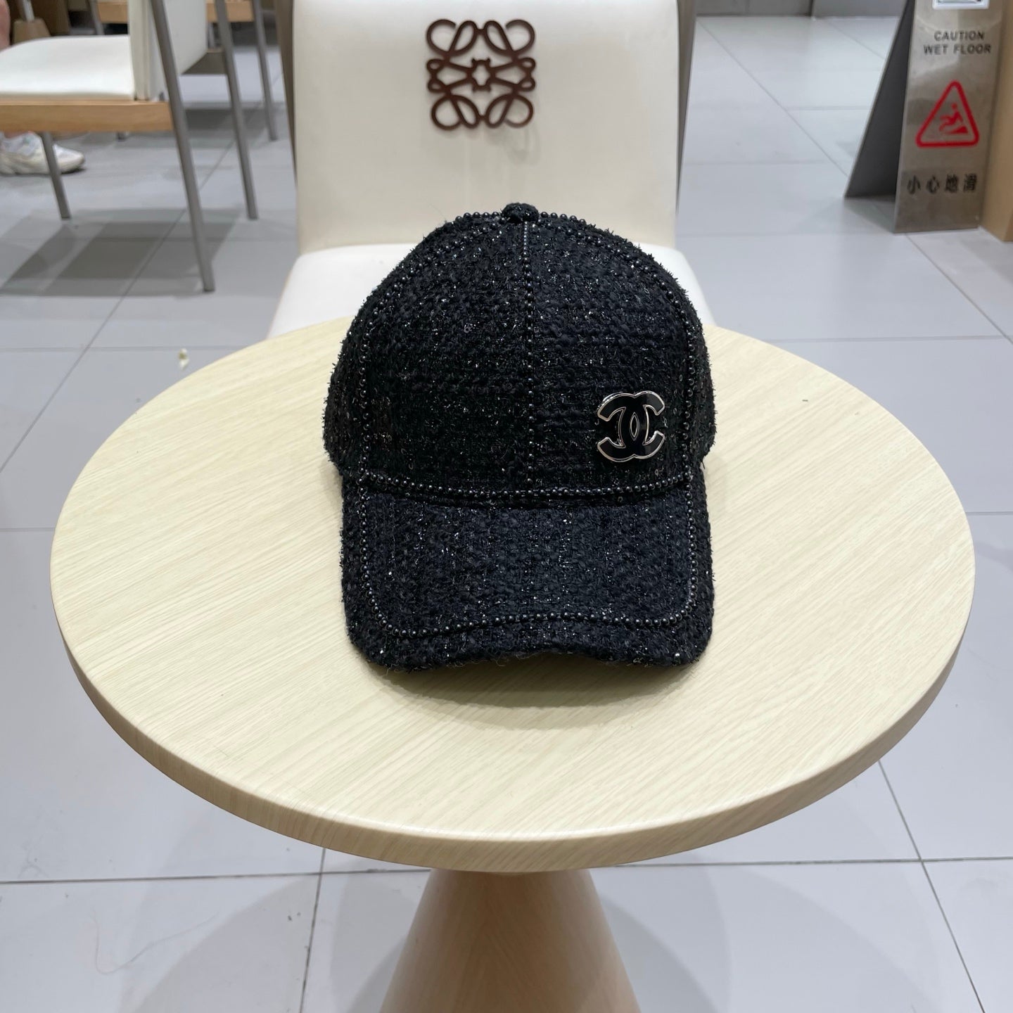 Chanel Baseball Cap With Heavy Pearl Black in Cloth 192120