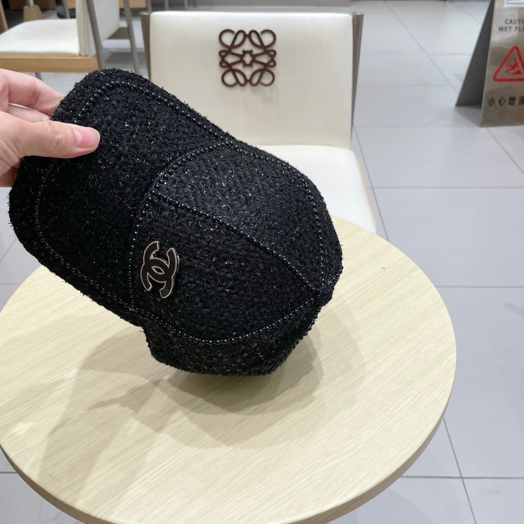 Chanel Baseball Cap With Heavy Pearl Black in Cloth 192120