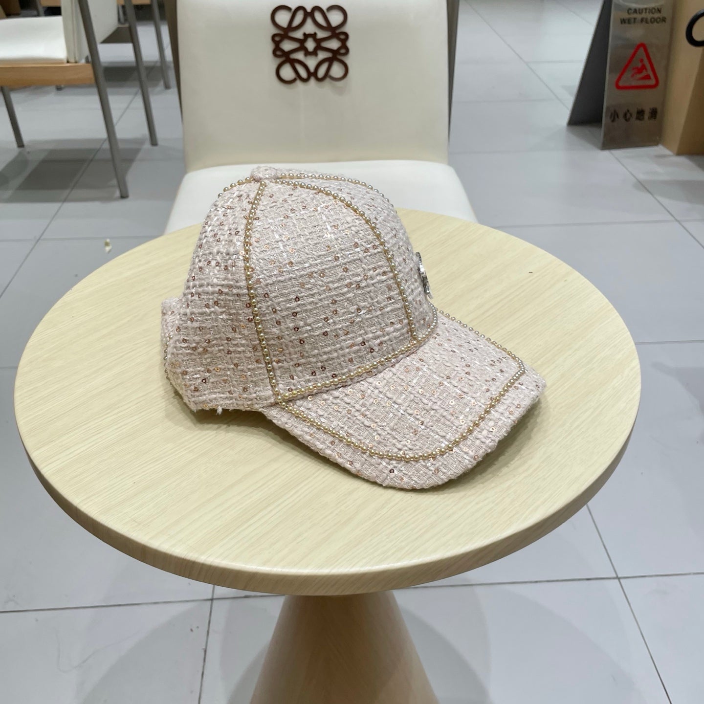 Chanel Baseball Cap With Heavy Pearl Light Pink in Cloth 192118