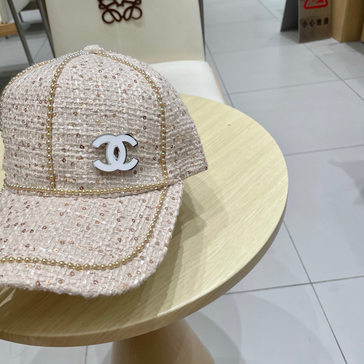 Chanel Baseball Cap With Heavy Pearl Light Pink in Cloth 192118