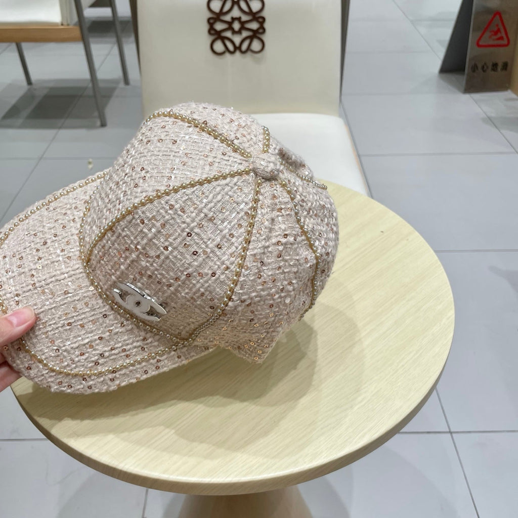 Chanel Baseball Cap With Heavy Pearl Light Pink in Cloth 192118