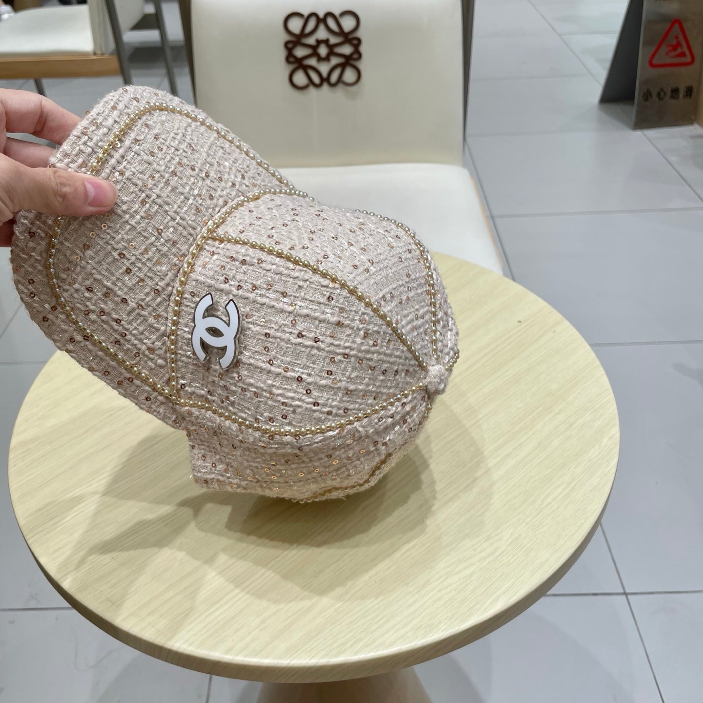 Chanel Baseball Cap With Heavy Pearl Light Pink in Cloth 192118