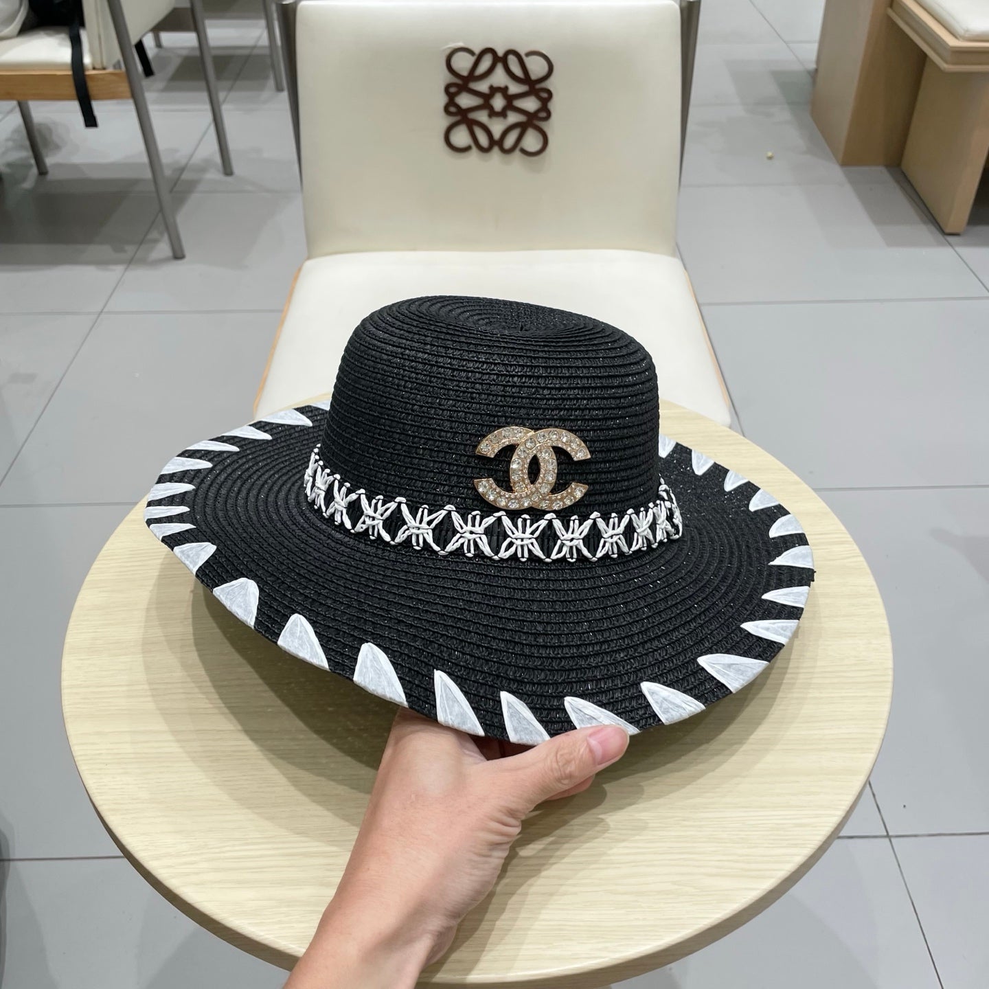 Chanel 25 Black Straw Hat 197913