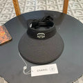 Chanel Bow Organza Open Visor Black Straw Hat 197911