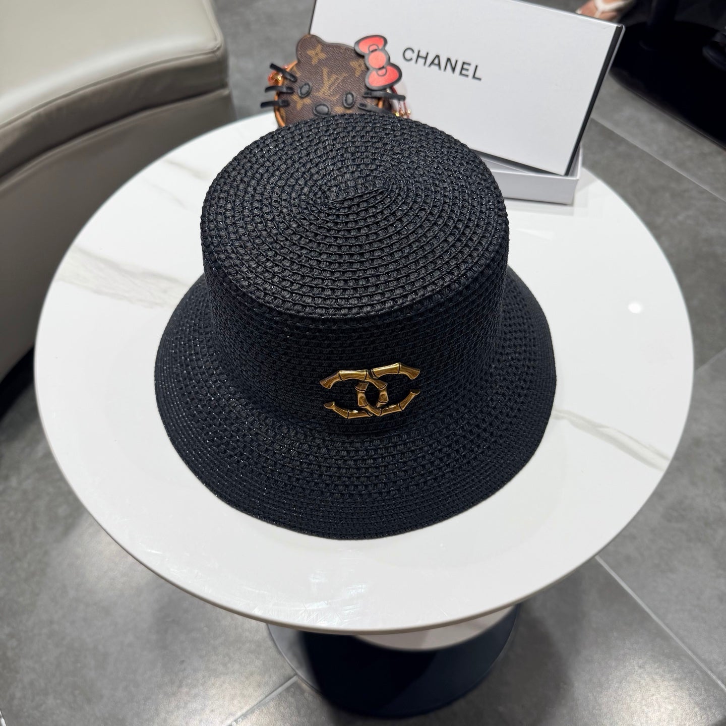 Chanel 26 Bucket Hat Black in Straw 197776
