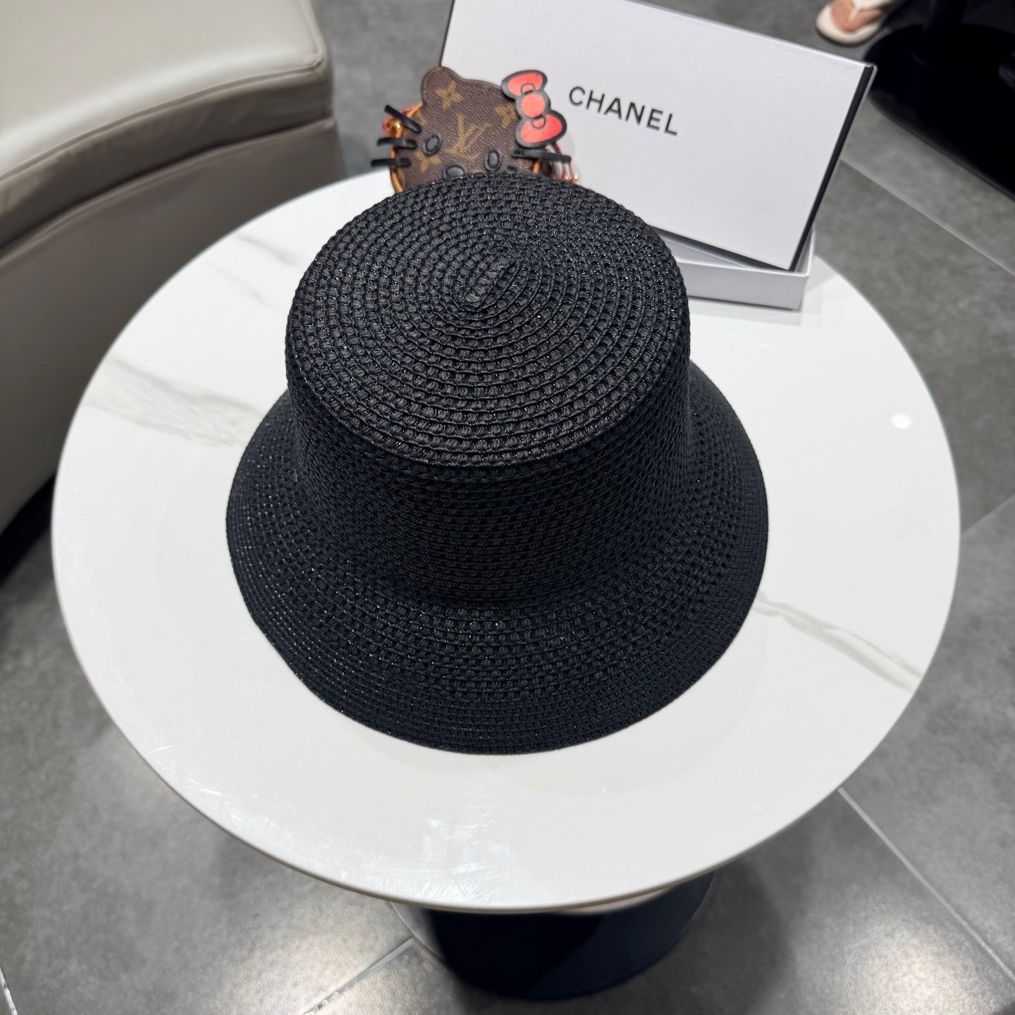 Chanel 26 Bucket Hat Black in Straw 197776