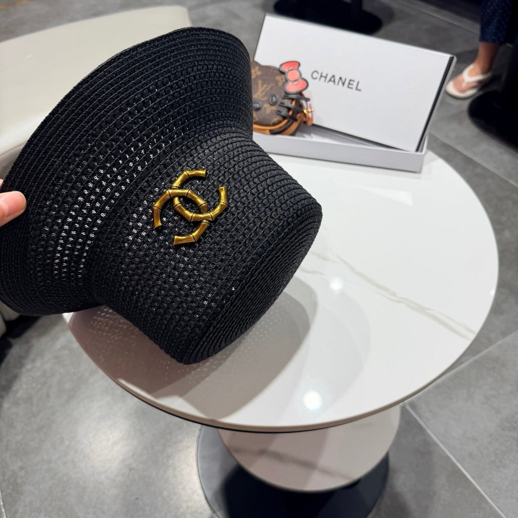 Chanel 26 Bucket Hat Black in Straw 197776