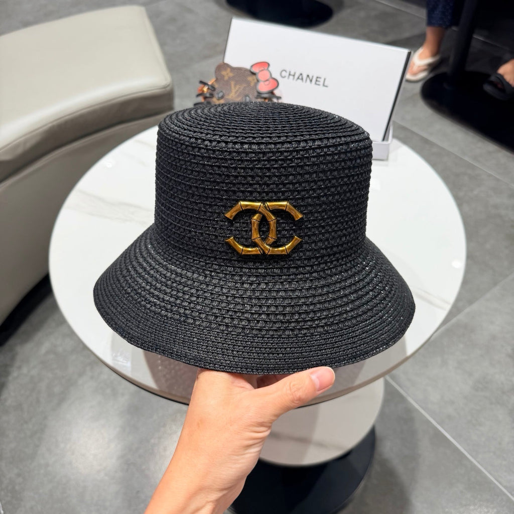 Chanel 26 Bucket Hat Black in Straw 197776