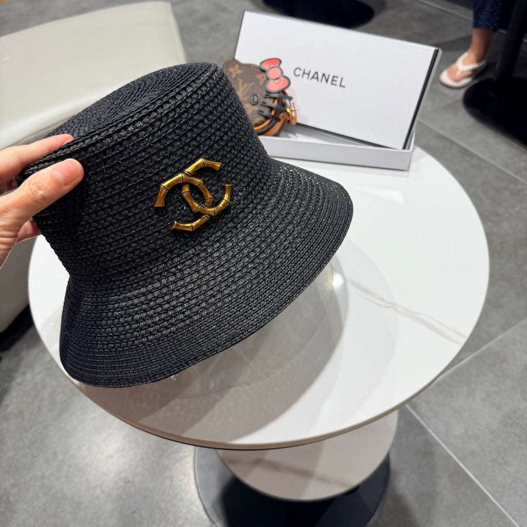 Chanel 26 Bucket Hat Black in Straw 197776