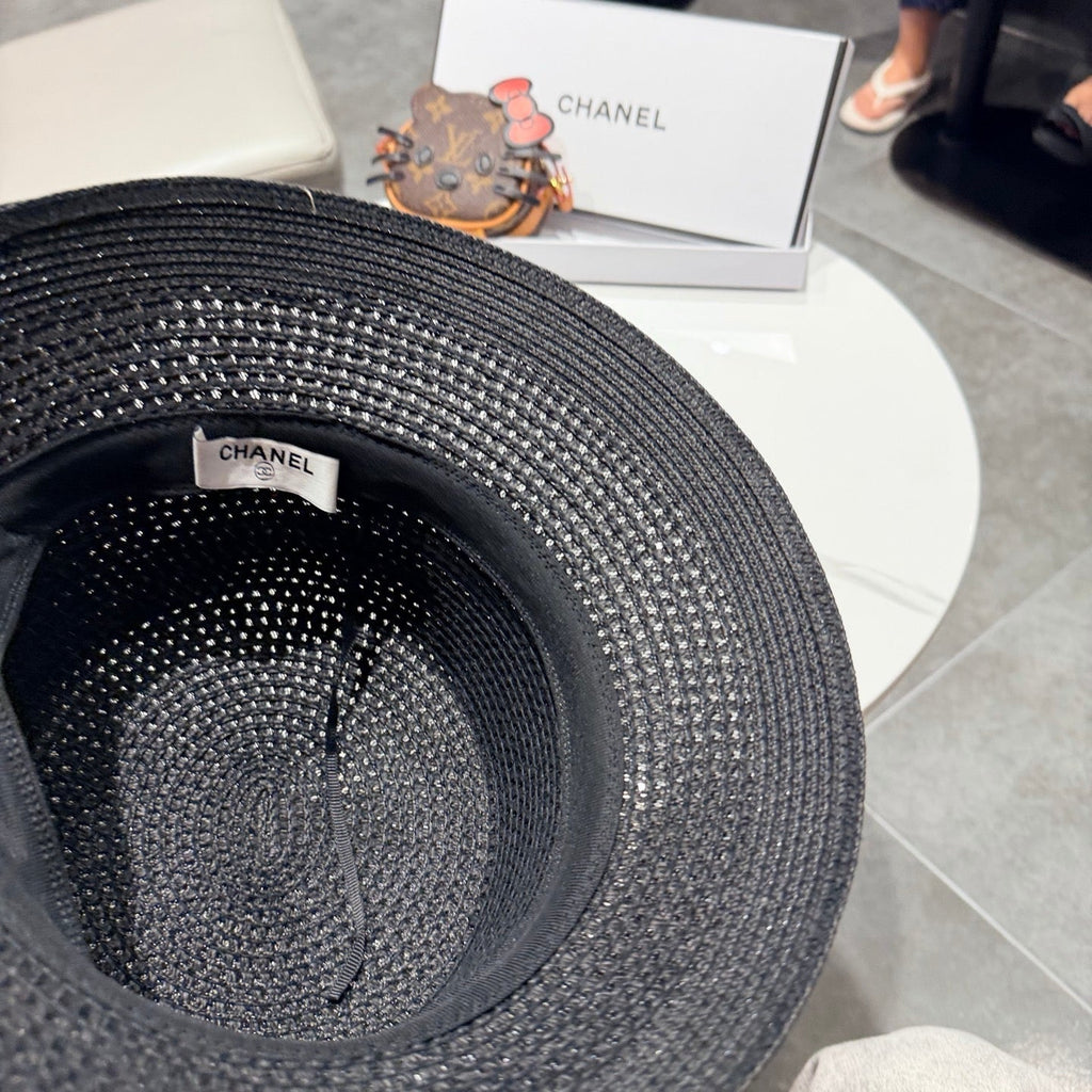 Chanel 26 Bucket Hat Black in Straw 197776
