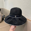 Chanel Wide-brimmed Bow Sun Hat Black in Fabric Patchwork Mesh 197786