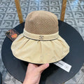 Chanel Wide-brimmed Bow Sun Hat Beige in Fabric Patchwork Mesh 197785