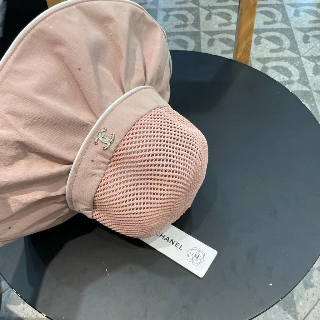 Chanel Wide-brimmed Bow Sun Hat Pink in Fabric Patchwork Mesh 197784