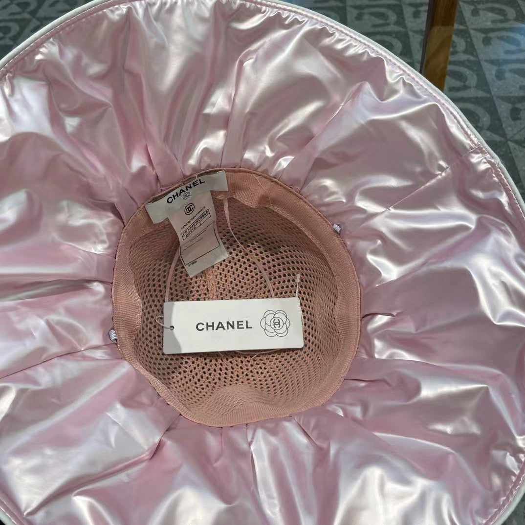Chanel Wide-brimmed Bow Sun Hat Pink in Fabric Patchwork Mesh 197784