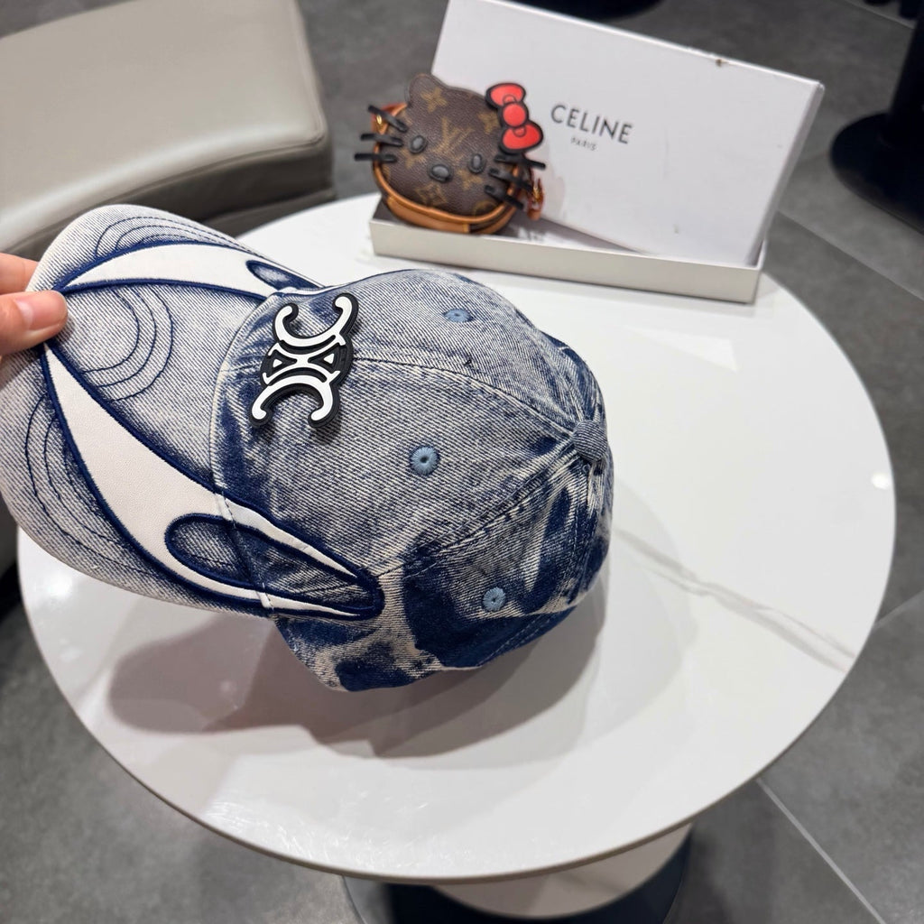 Celine Casual Trendy Baseball Cap Blue in Cotton 197666