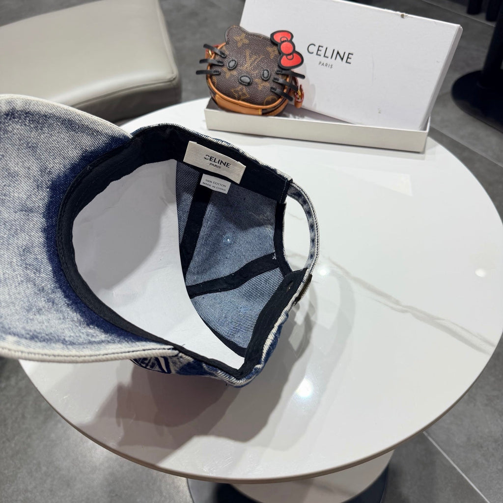 Celine Casual Trendy Baseball Cap Blue in Cotton 197666