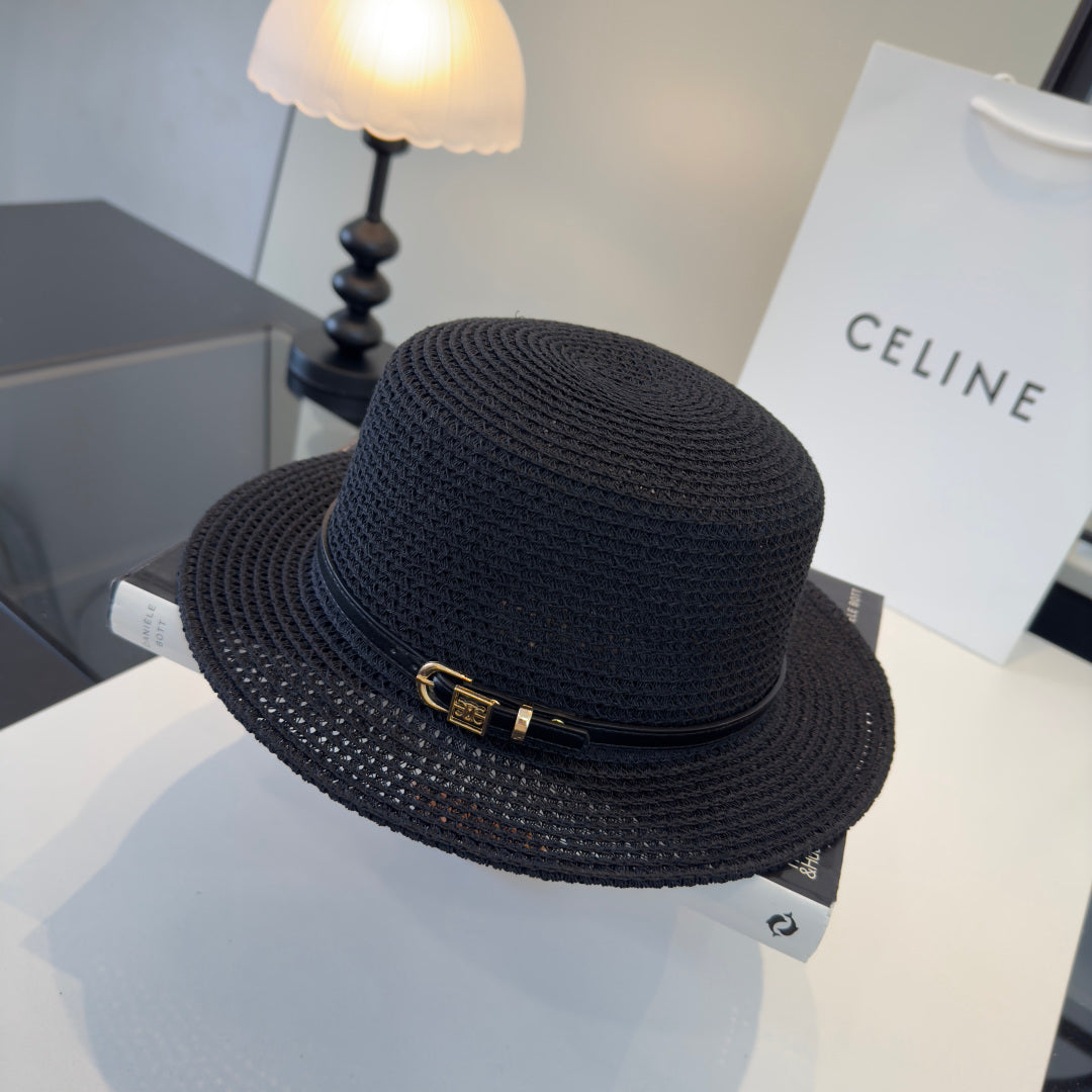Celine Fedora Hat Black in Straw 197601