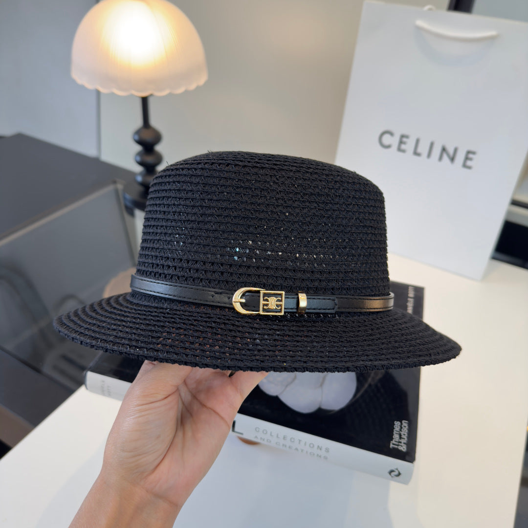 Celine Fedora Hat Black in Straw 197601