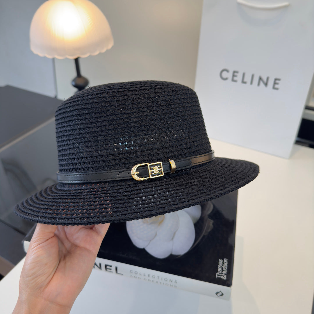 Celine Fedora Hat Black in Straw 197601