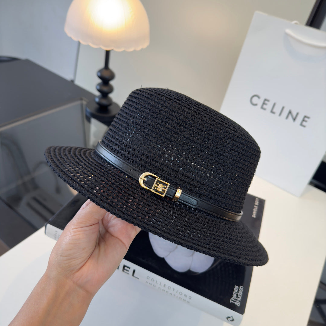 Celine Fedora Hat Black in Straw 197601