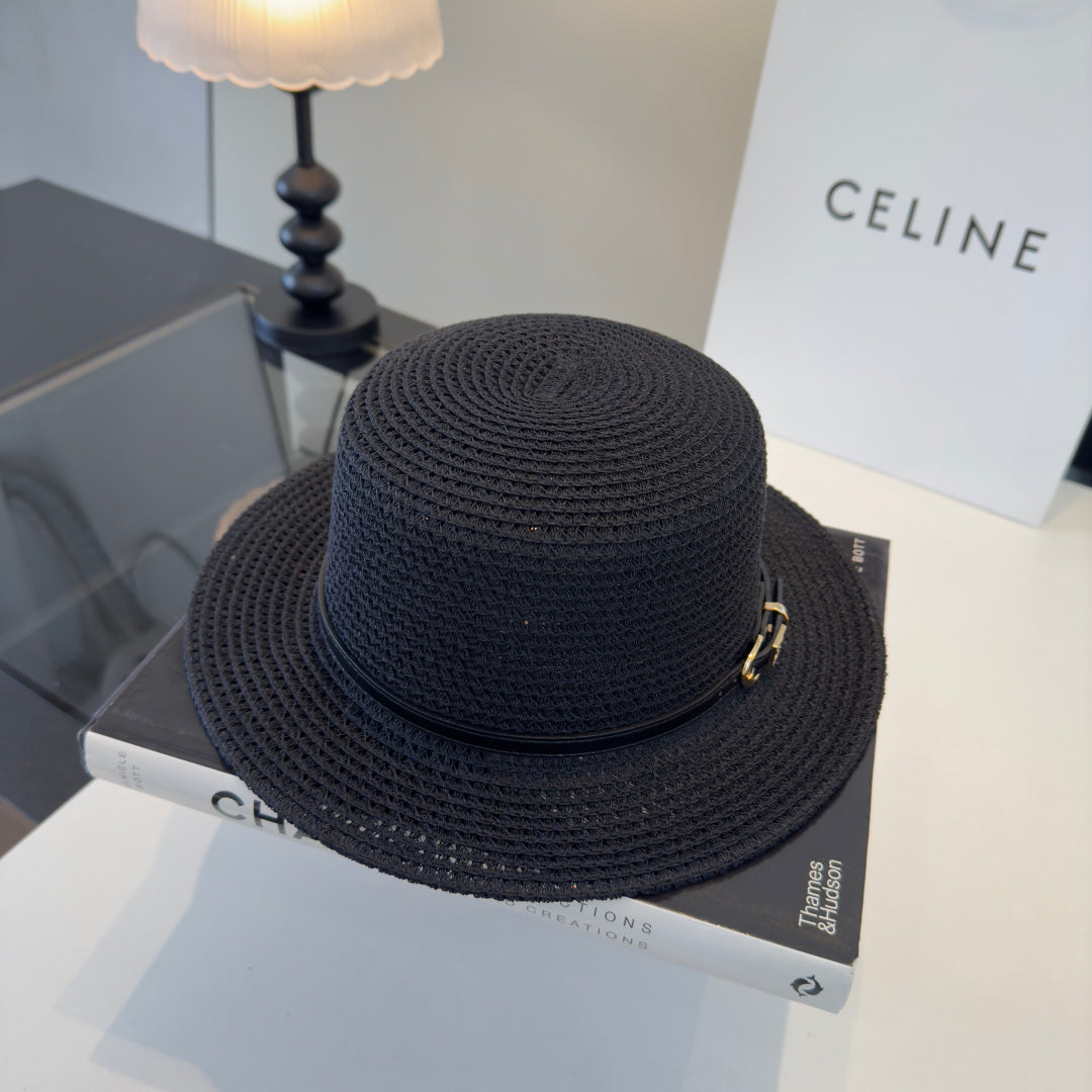 Celine Fedora Hat Black in Straw 197601