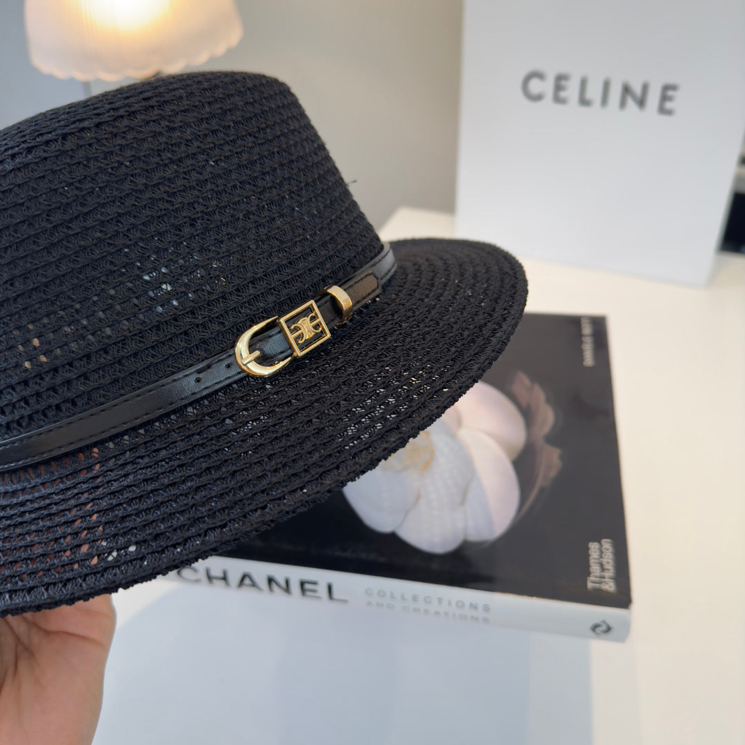 Celine Fedora Hat Black in Straw 197601