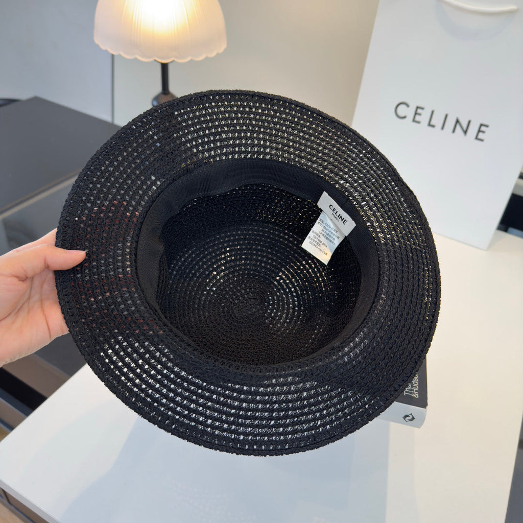 Celine Fedora Hat Black in Straw 197601