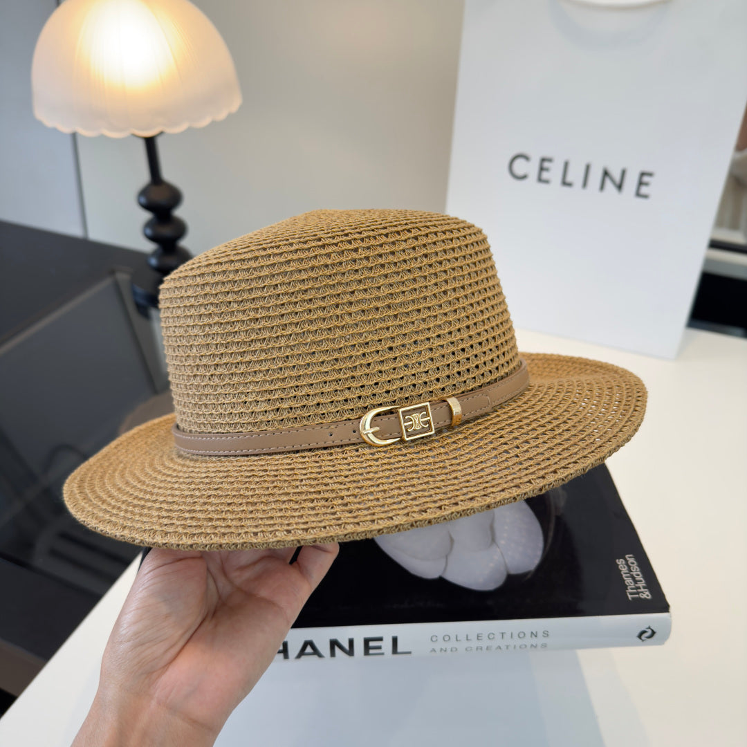 Celine Fedora Hat Camel in Straw 197600