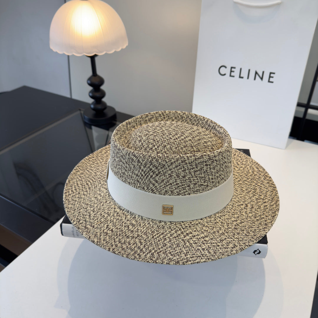Celine Fedora Hat Salt and Pepper White in PP straw 197597