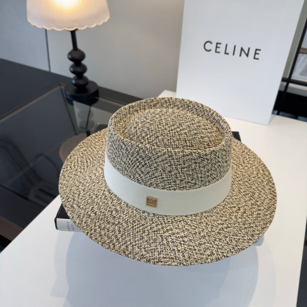 Celine Fedora Hat Salt and Pepper White in PP straw 197597