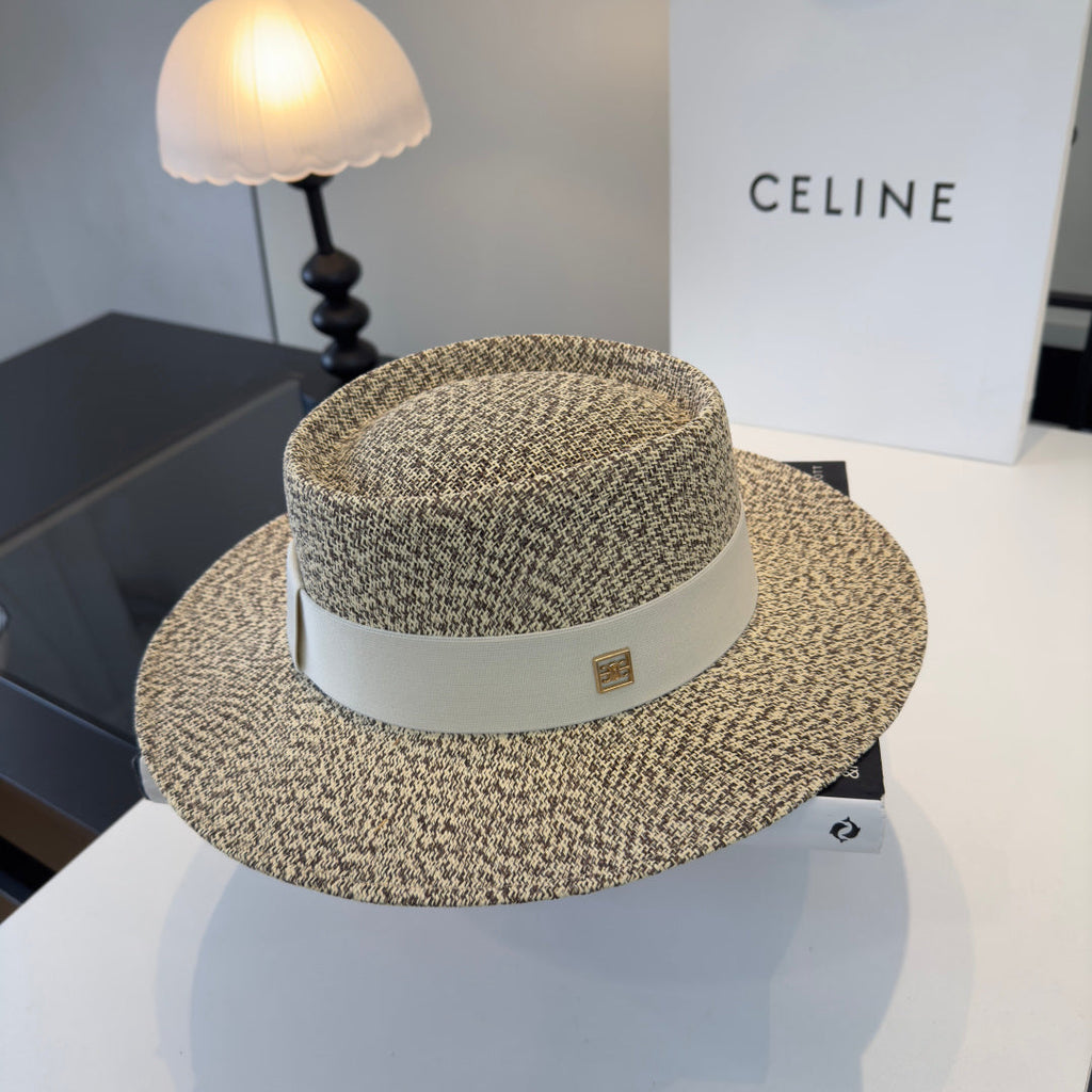 Celine Fedora Hat Salt and Pepper White in PP straw 197597