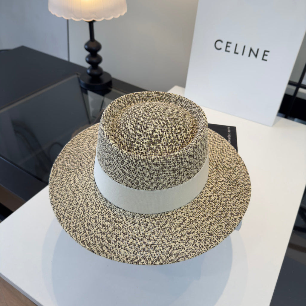Celine Fedora Hat Salt and Pepper White in PP straw 197597
