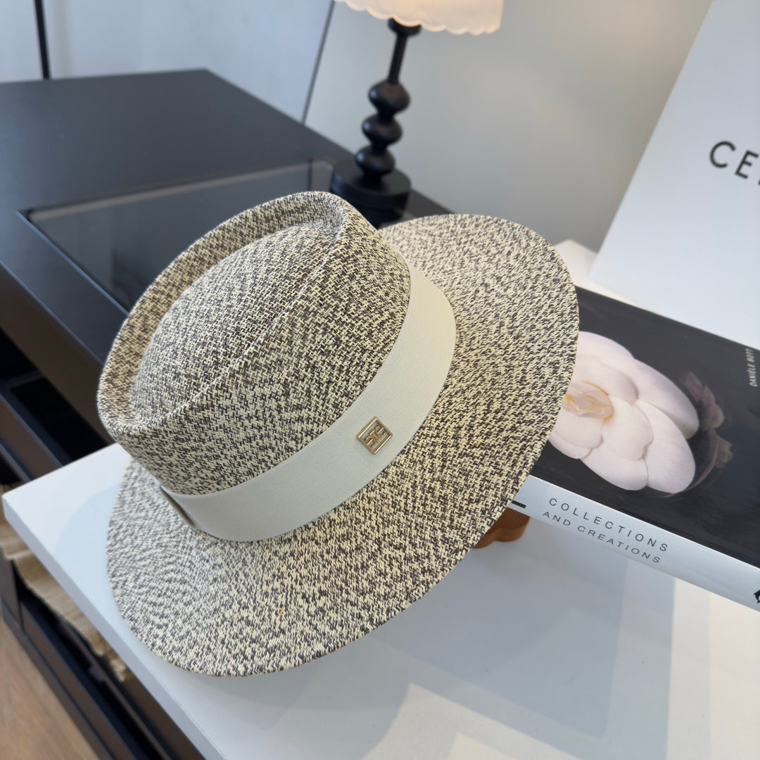 Celine Fedora Hat Salt and Pepper White in PP straw 197597