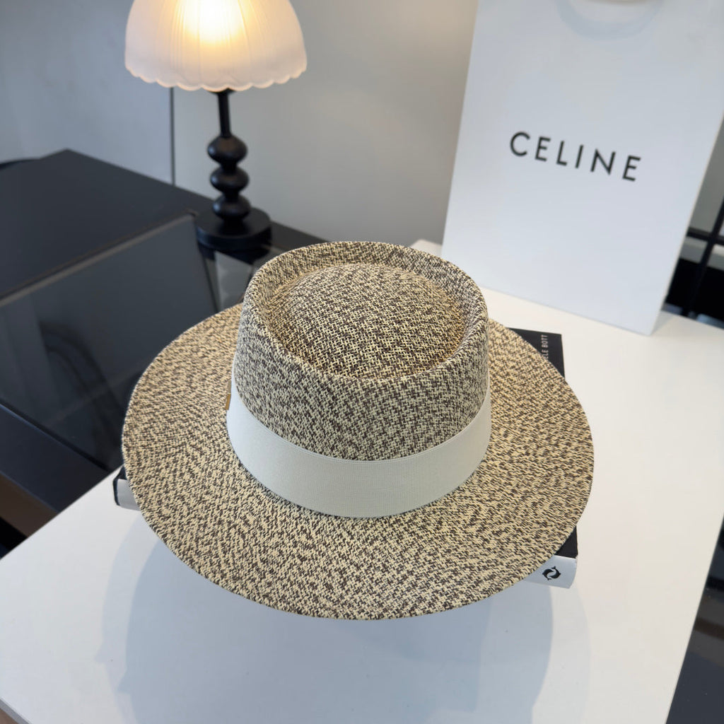 Celine Fedora Hat Salt and Pepper White in PP straw 197597