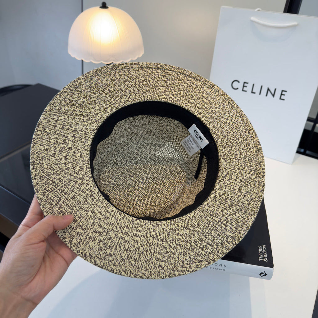 Celine Fedora Hat Salt and Pepper White in PP straw 197597