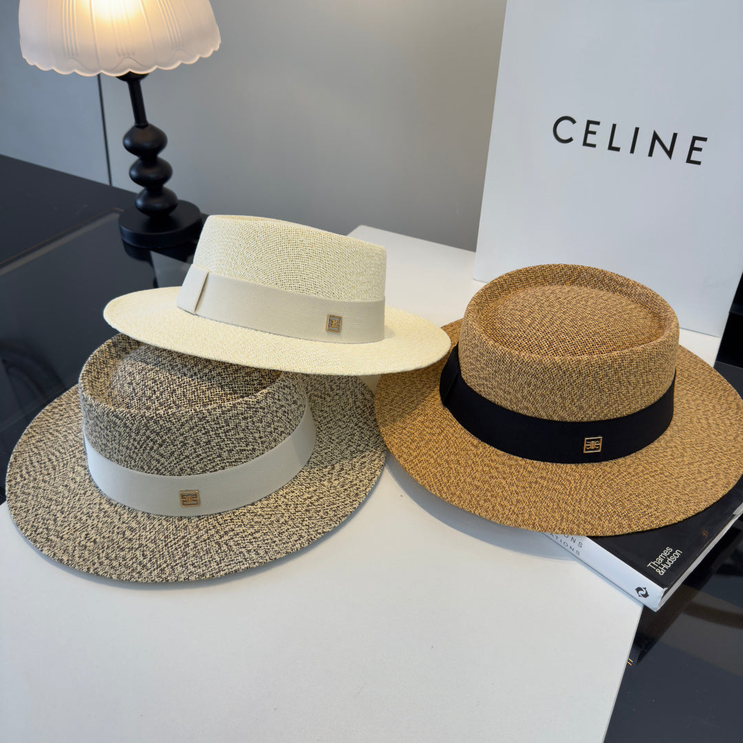 Celine Fedora Hat Salt and Pepper White in PP straw 197597