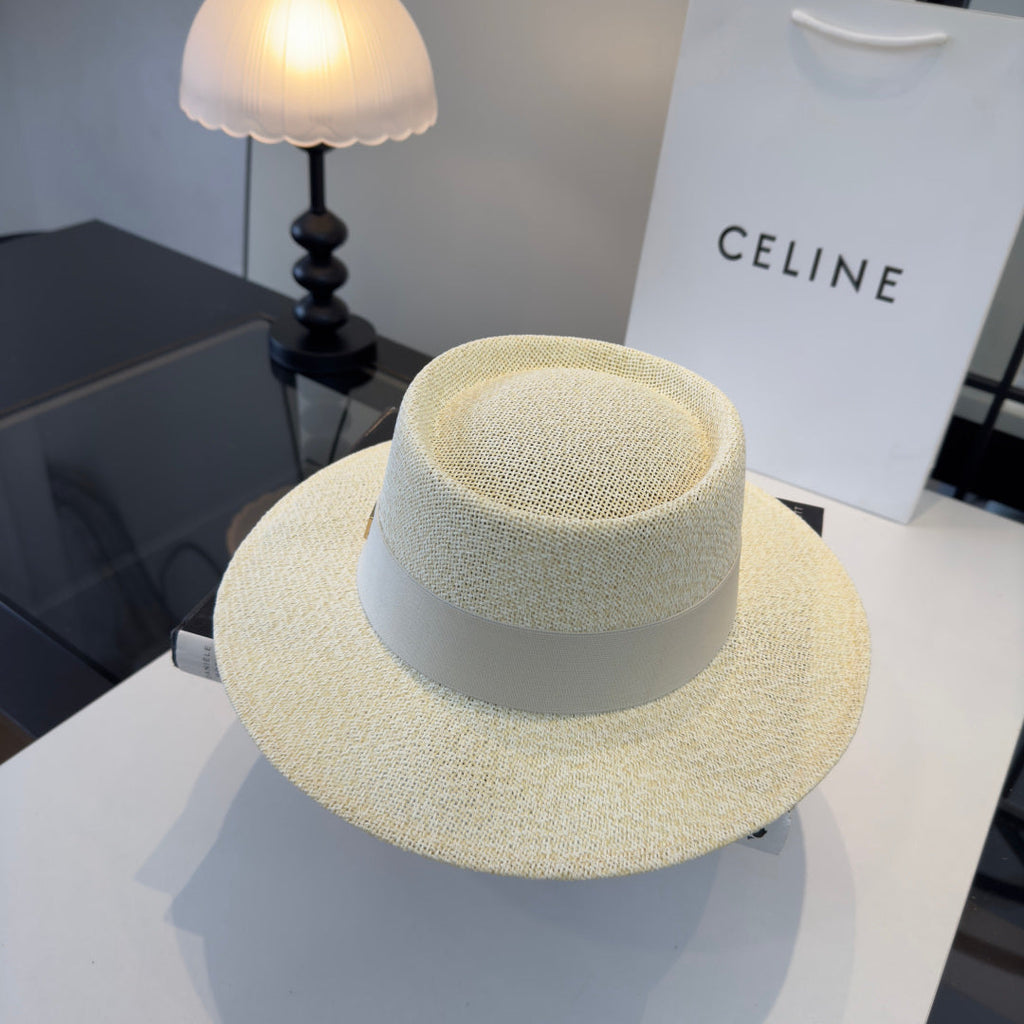 Celine Fedora Hat Cream White in PP straw 197595