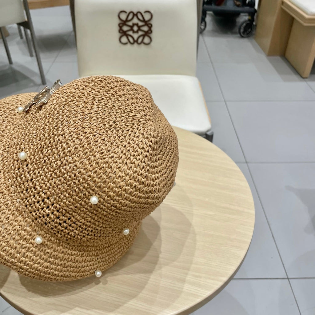 Chanel vintage Hat Pearl embellishments Camel in Straw 201640