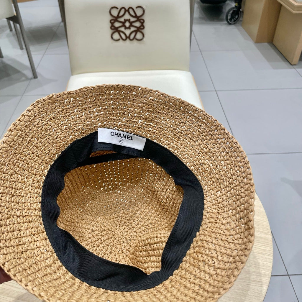 Chanel vintage Hat Pearl embellishments Camel in Straw 201640