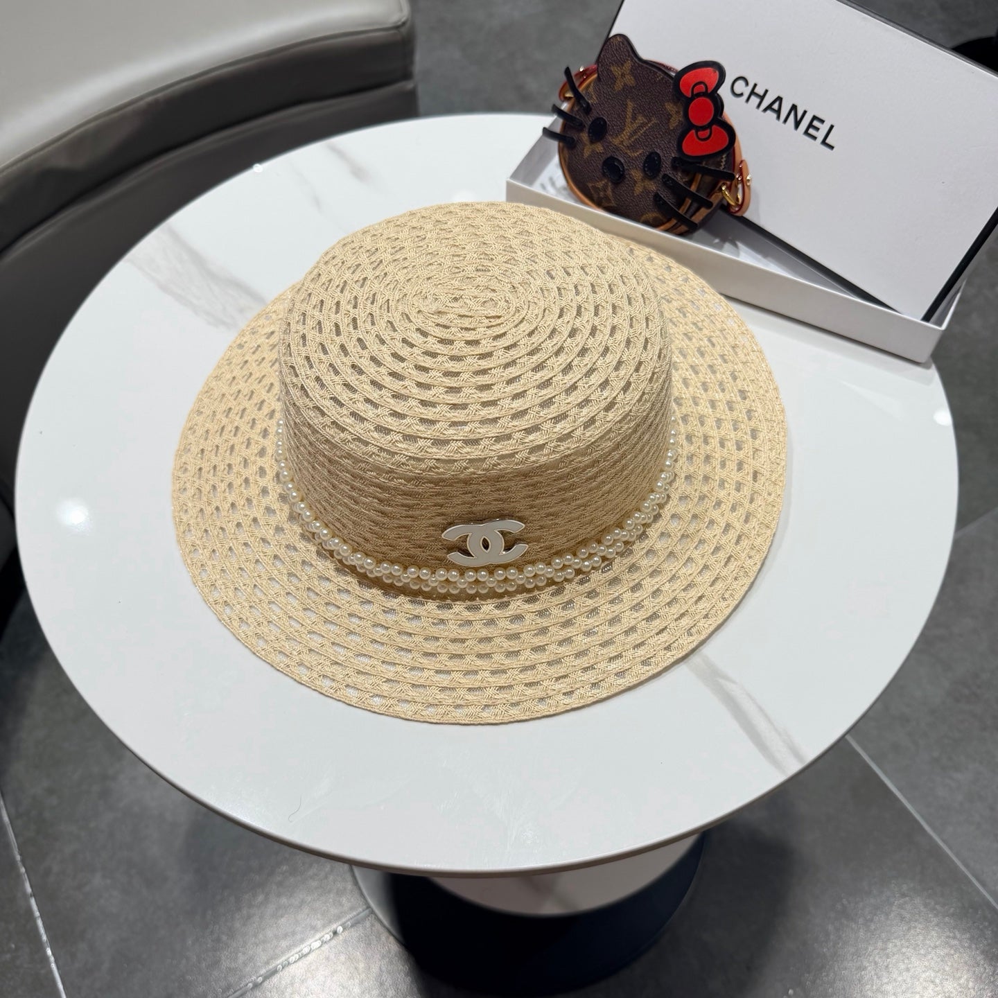 Chanel French Hat Elegant Pearl Beige in Straw 201563