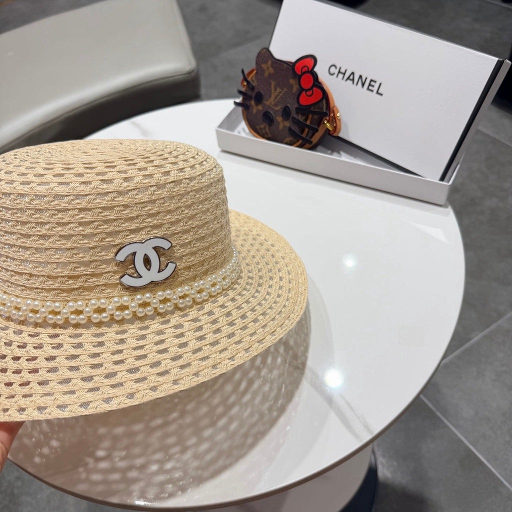 Chanel French Hat Elegant Pearl Beige in Straw 201563