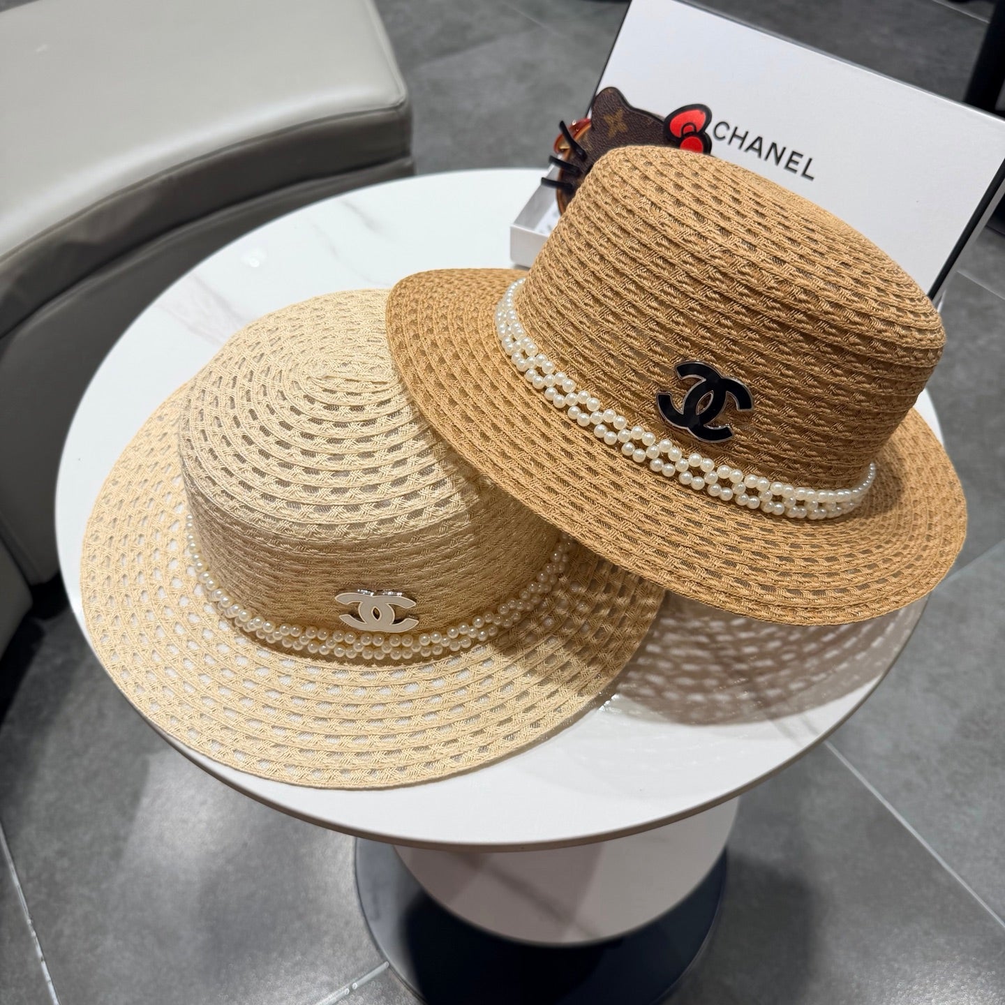 Chanel French Hat Elegant Pearl Beige in Straw 201563