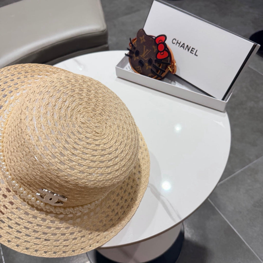 Chanel French Hat Elegant Pearl Beige in Straw 201563