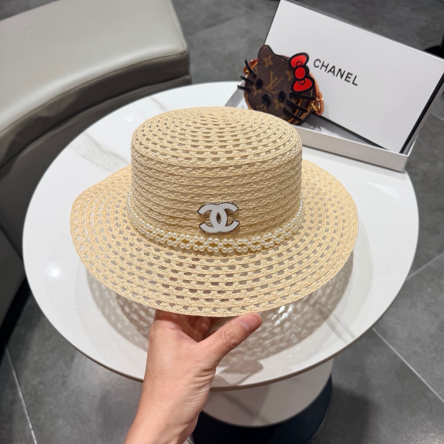 Chanel French Hat Elegant Pearl Beige in Straw 201563