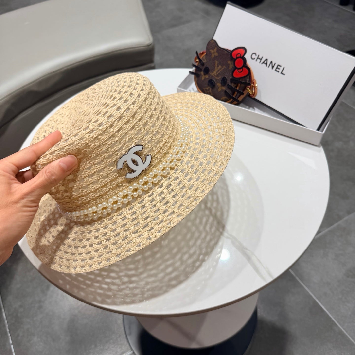 Chanel French Hat Elegant Pearl Beige in Straw 201563