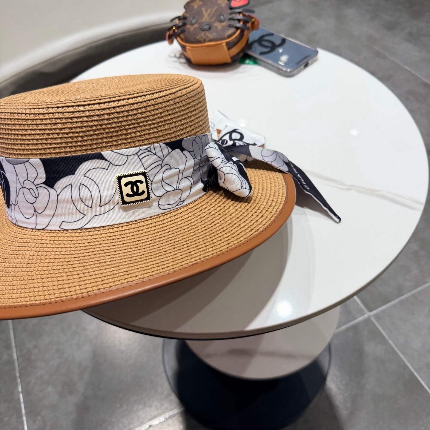 Chanel Flat-top Camel Straw Hat 201531