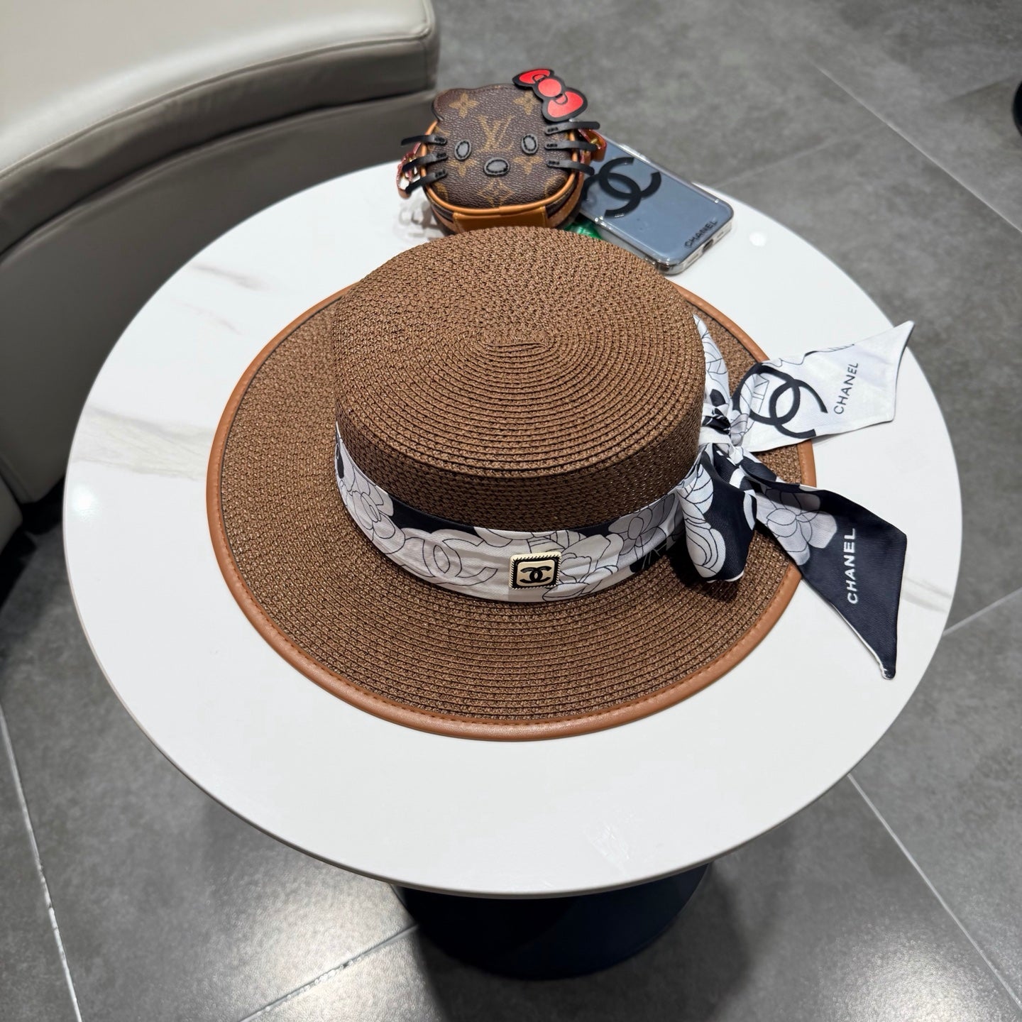 Chanel Flat-top Brown Straw Hat 201528