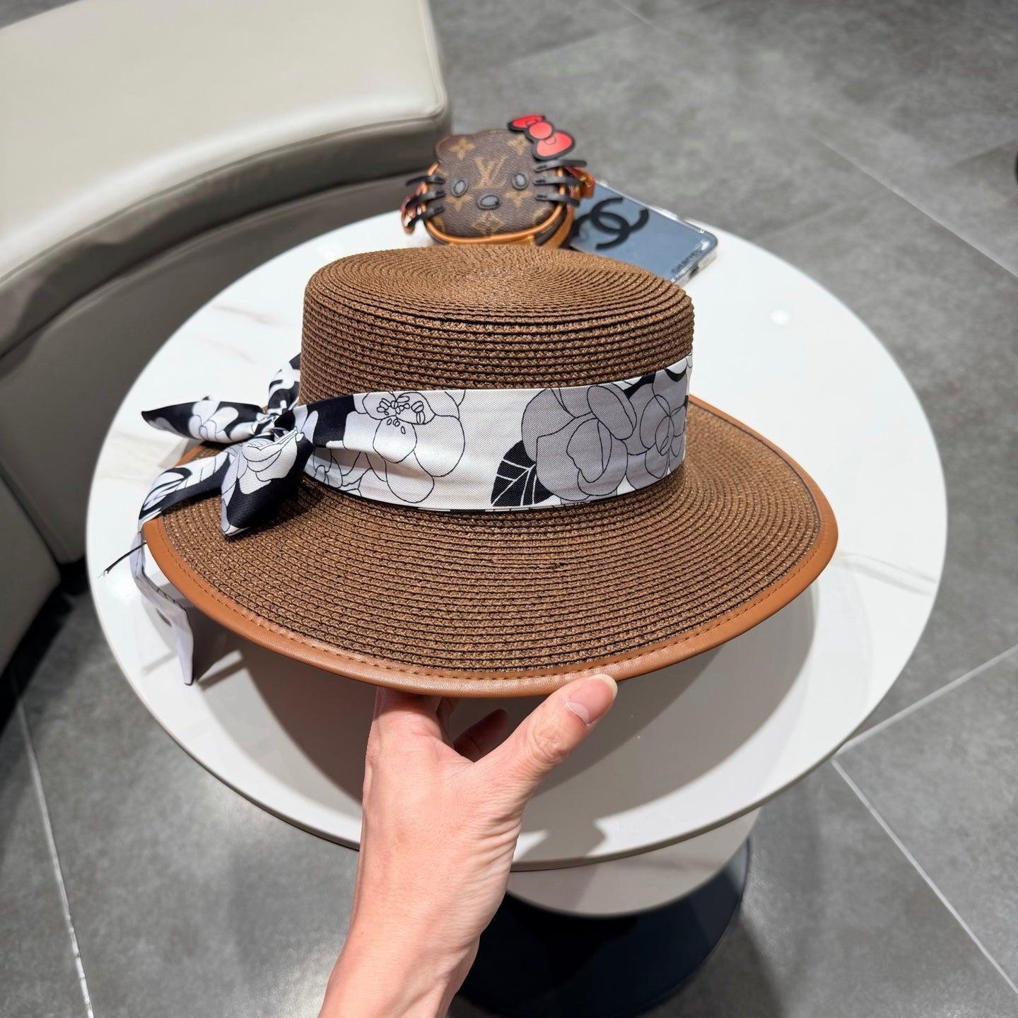 Chanel Flat-top Brown Straw Hat 201528