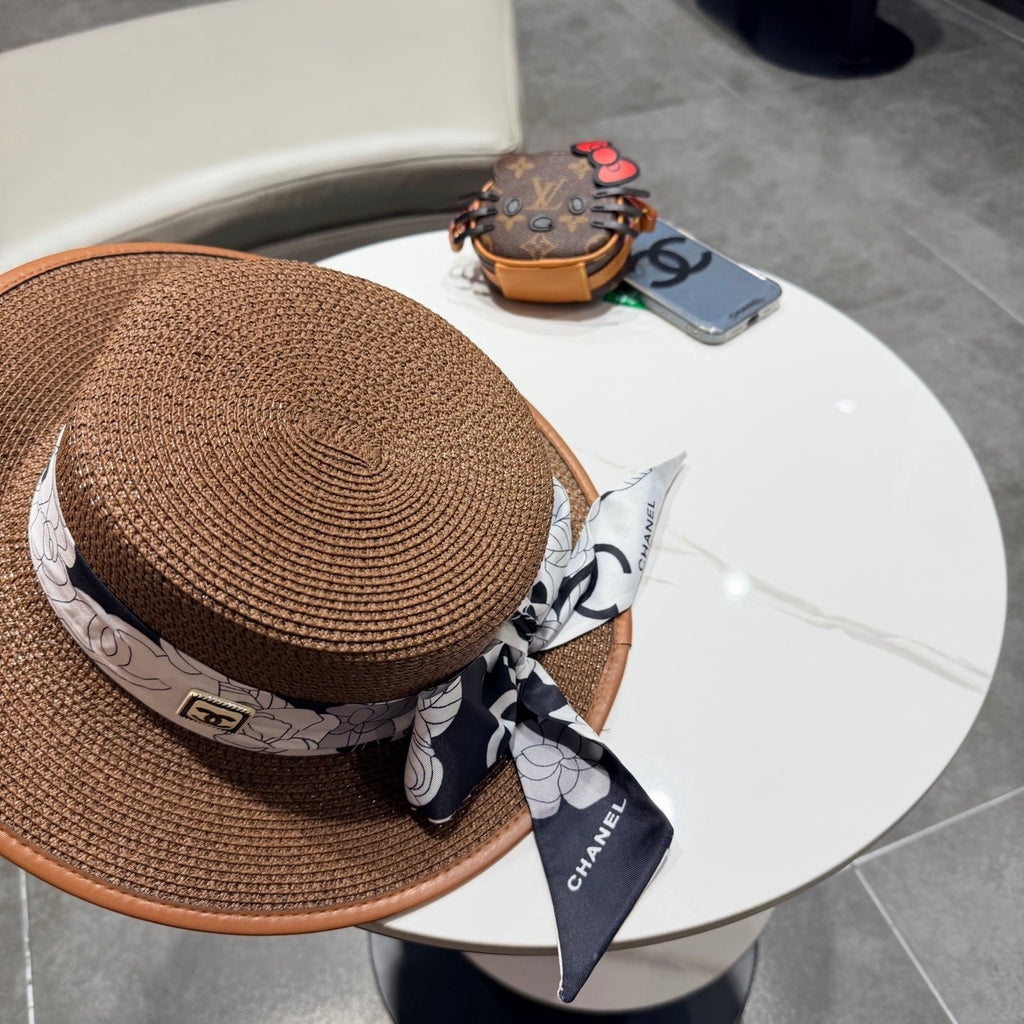 Chanel Flat-top Brown Straw Hat 201528