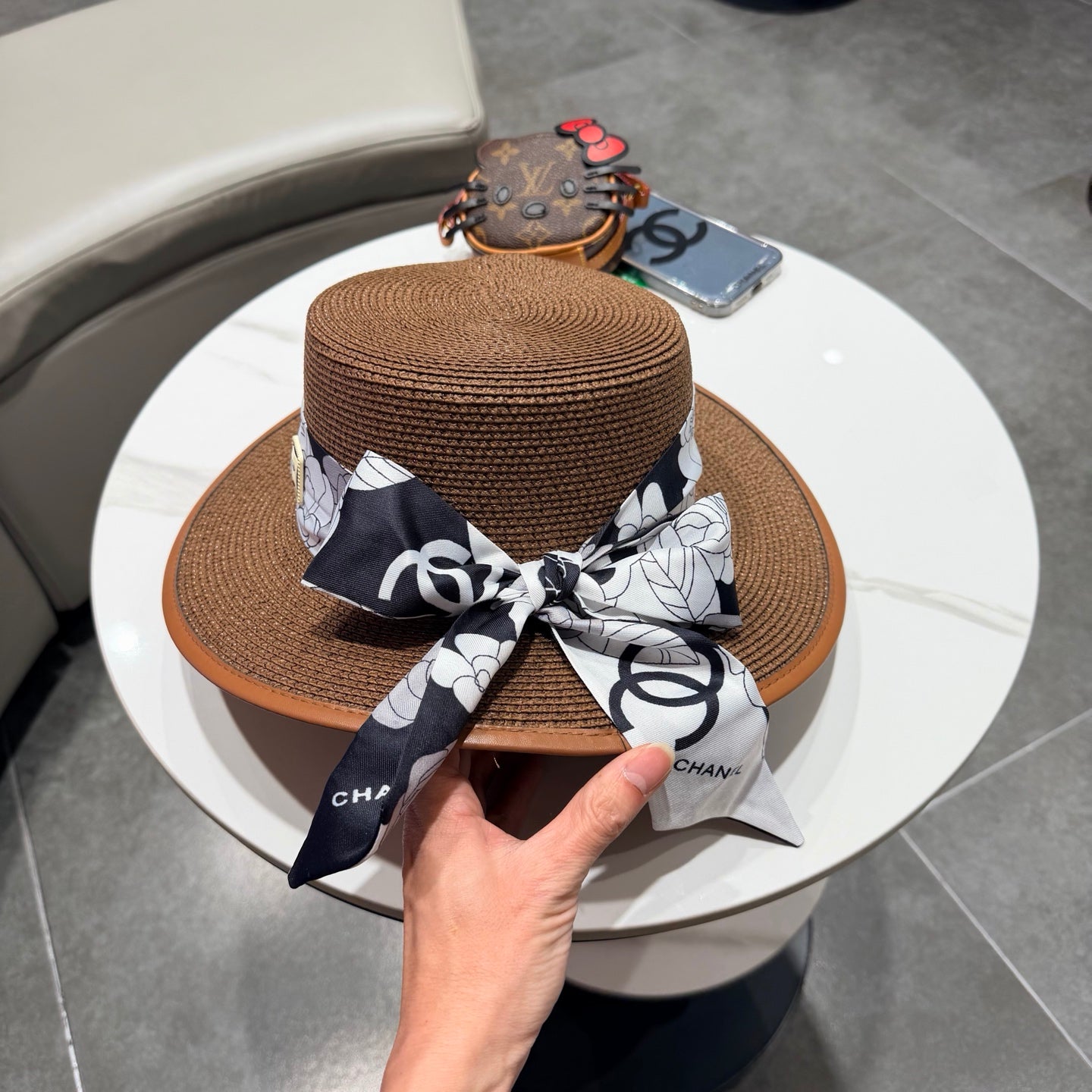 Chanel Flat-top Brown Straw Hat 201528